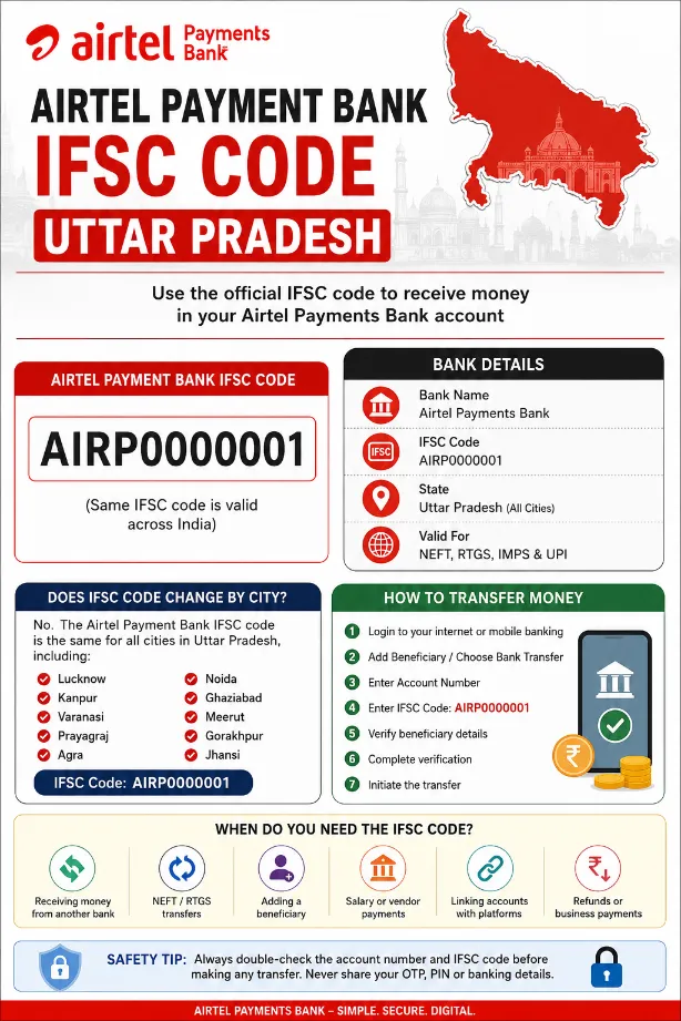 Airtel Payment Bank IFSC Code Uttar Pradesh